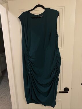 City Chic Teal Side Ruched Midi Dress